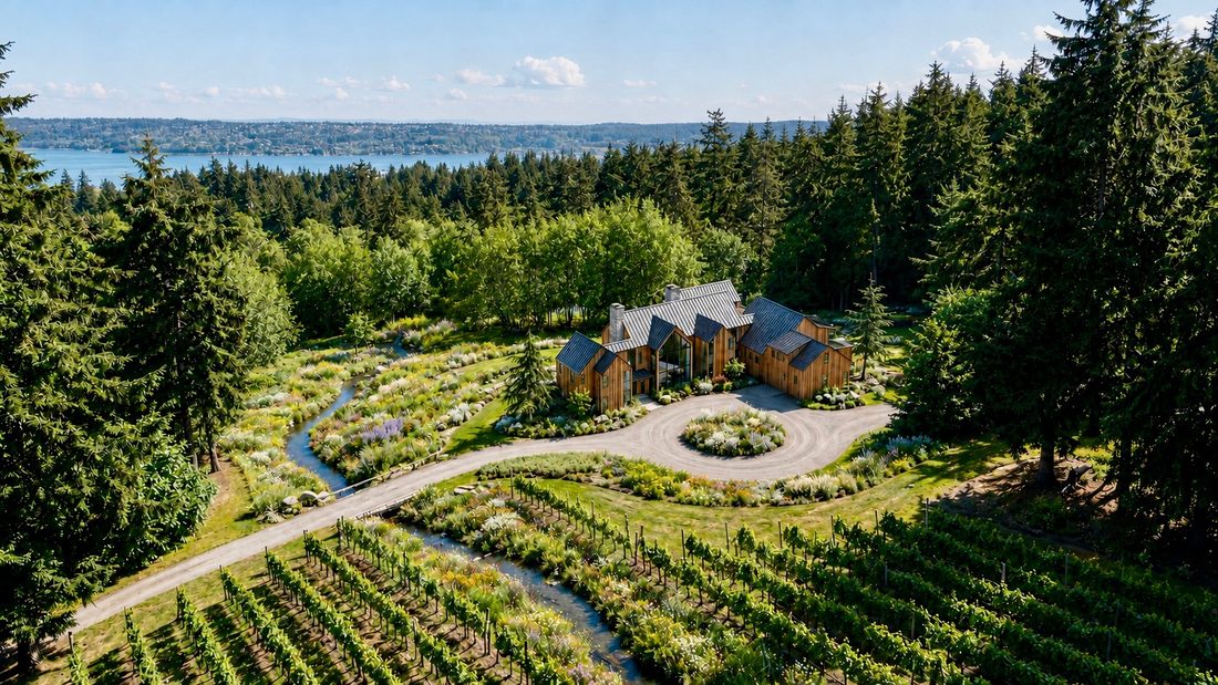 Aerial view of a Puget Sound property